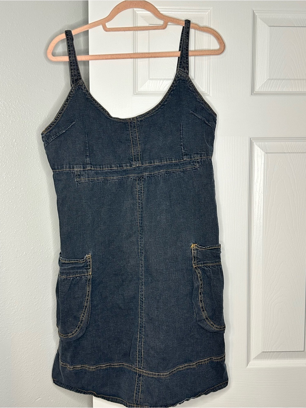 Zoey Beth Dark Wash Denim Star Stud Mini Dress Cargo Pockets Y2K XL